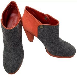 Vintage L L Bean Orange Suede & Gray Boiled Wool High Heel Bootie Women’s Sz 10